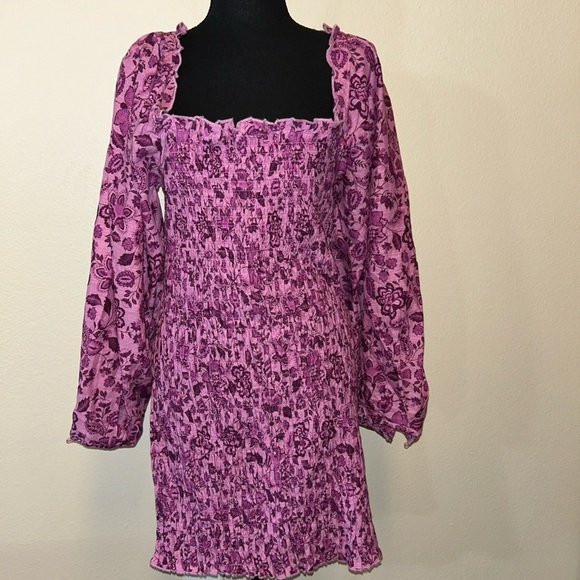 Free People Purple scrunch Sheath Dress with Bishop Sleeves - Picture 3 of 10
